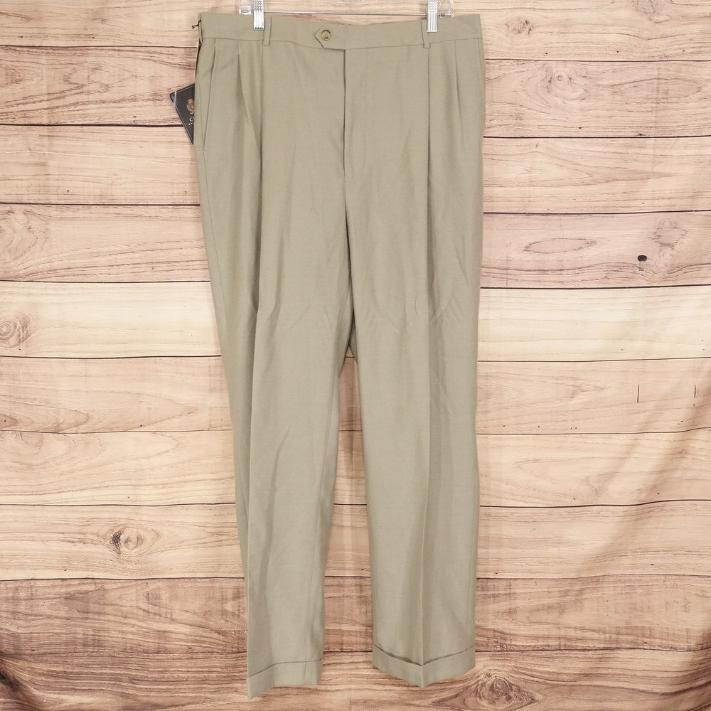 New! Chaps Ralph Lauren Dress Pants 38x32 Beige Pleated Cuffed VTG Deadstock